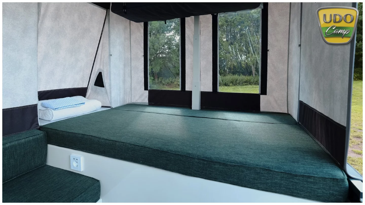 The smaller second bed is designed for two kids or an adult and one child – the extension panel on the side of the tent creates added length on part of the mattress