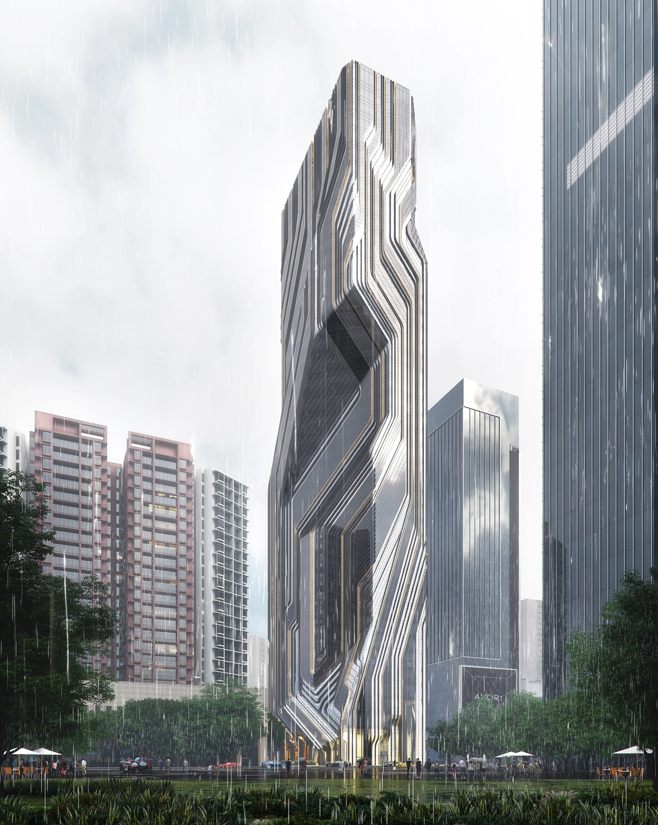 The Shenzhen Institute of Financial Technology rises to a height of 199 m (652 ft)