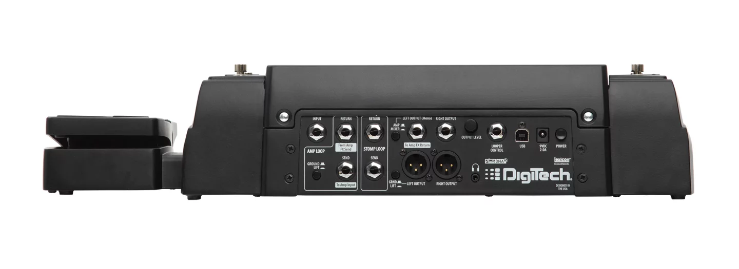 To the rear of the cast metal unit, there's an instrument input, an amp loop, an effects loop, stereo line-out with an Amp/Mixer switch, stereo XLR outputs, external footswitch control, USB port, and a headphone jack