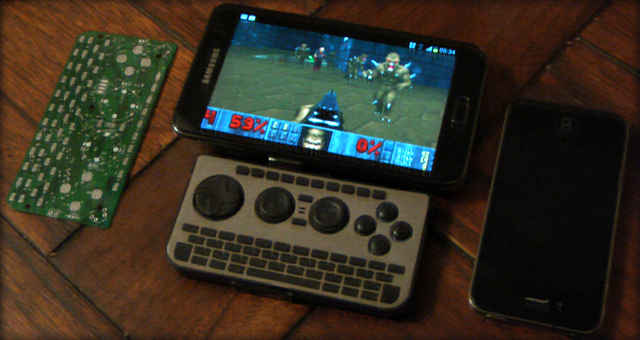 The iControlPad2 hooked up to an Android running Doom