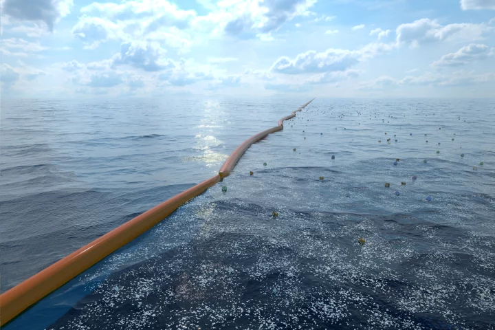 The aim of the Ocean Cleanup project is to have the ocean's natural rotating currents usher plastic waste into long floating arms, and then onwards to a central collection point