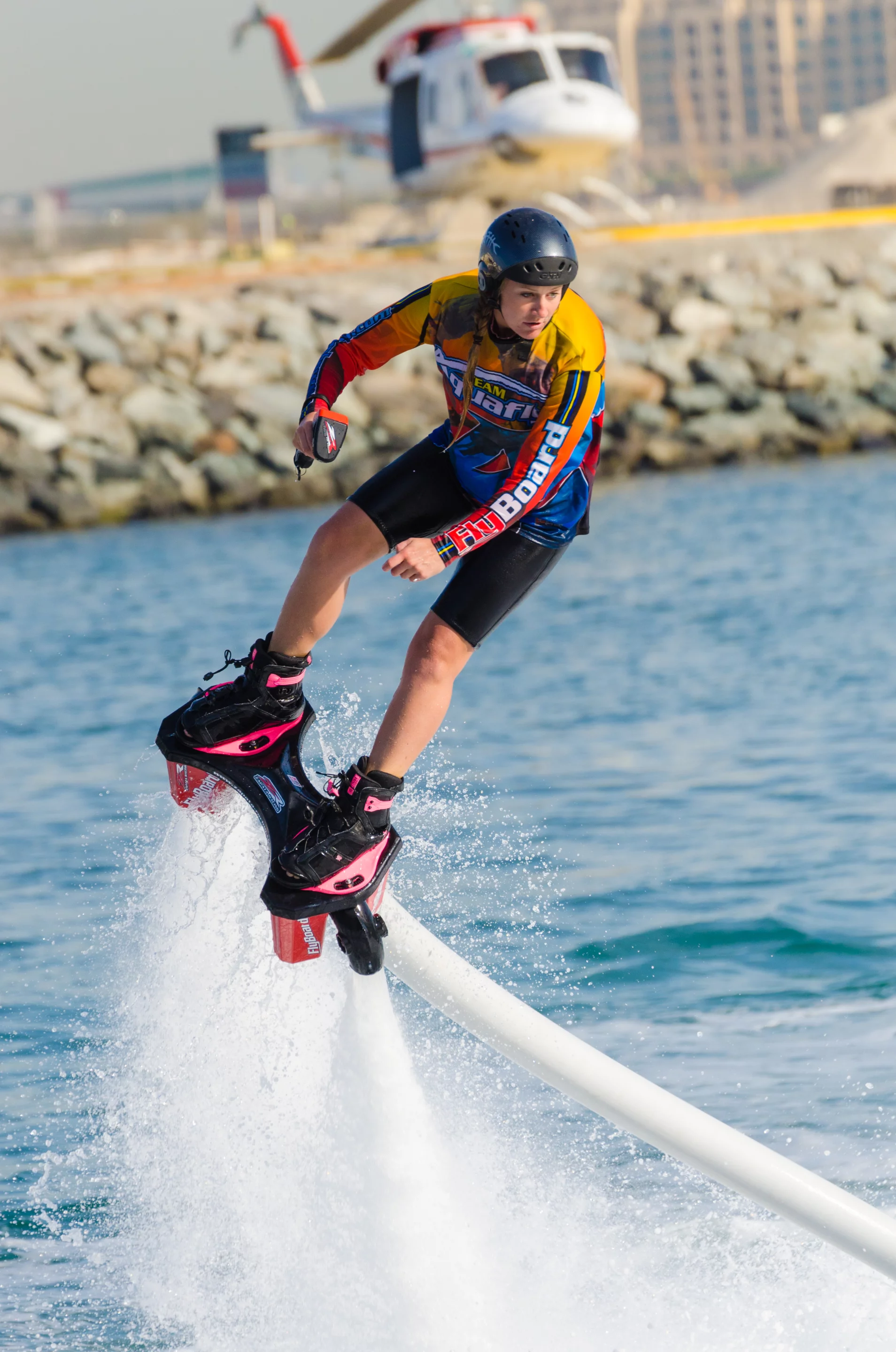Canada's Stephanie Wells finished second in the inaugural Womens Flyboard World Cup held in Dubai, December, 2014 (Photo: Liam McKenna)