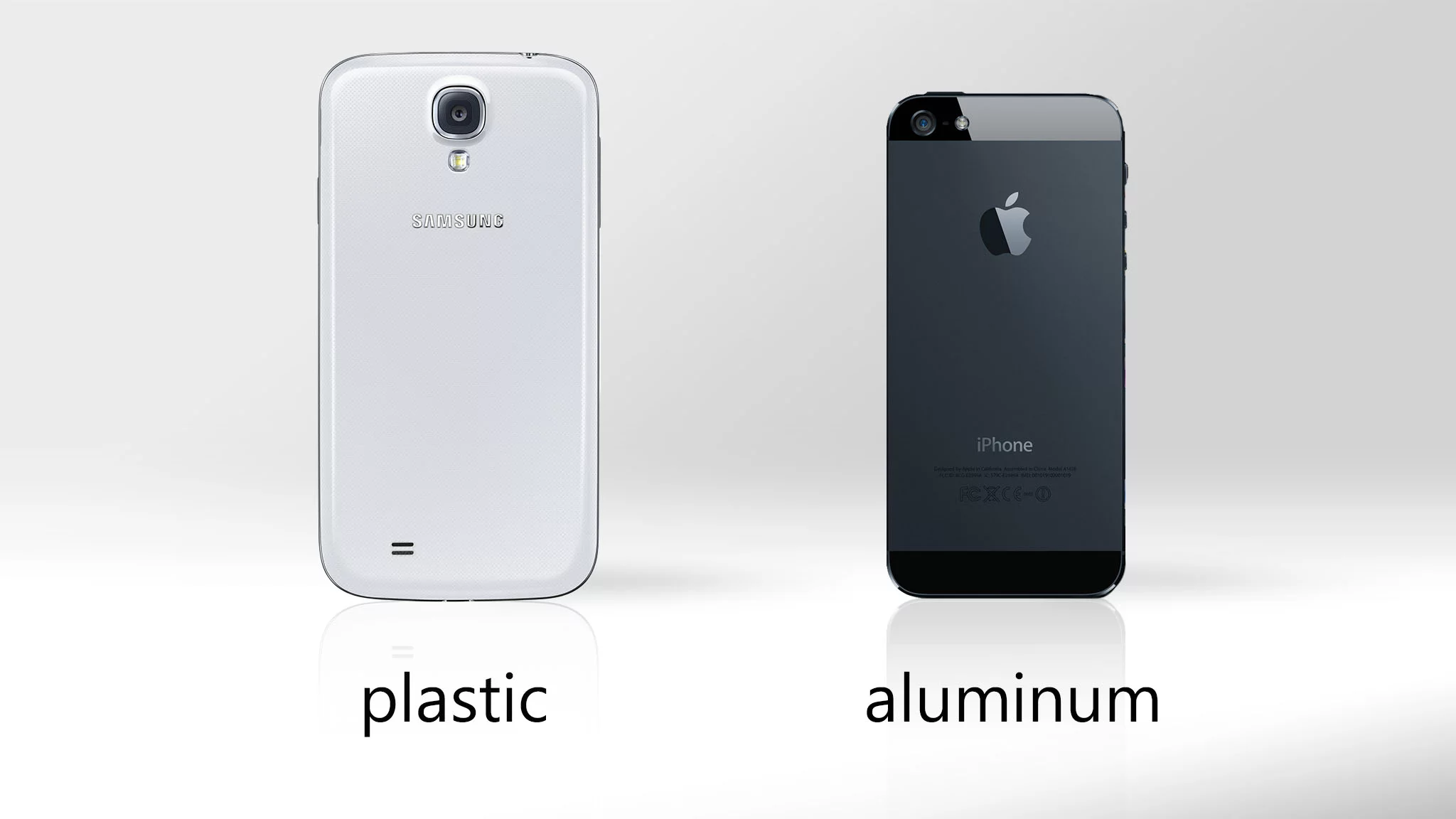 The Galaxy S4 is made primarily of plastic, while the iPhone 5 rocks anodized aluminum