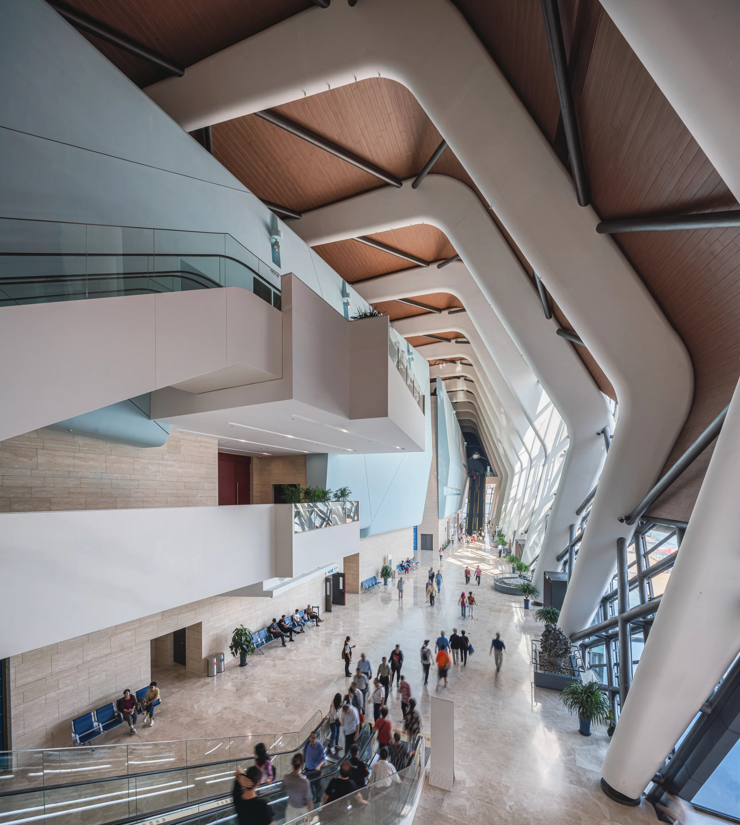 The National Maritime Museum of China's interior is divided into four interconnected wings
