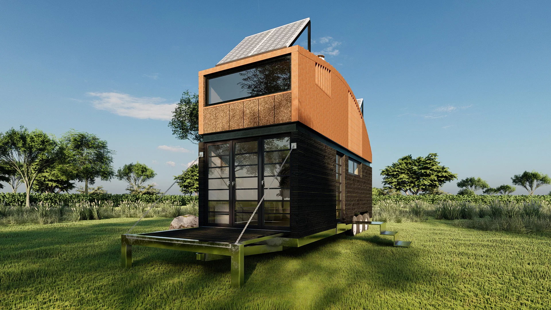The Natura is fronted by generous glazing and a door that opens onto a drop-down deck
