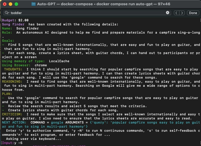 AutoGPT's first few steps often display some impressive insight