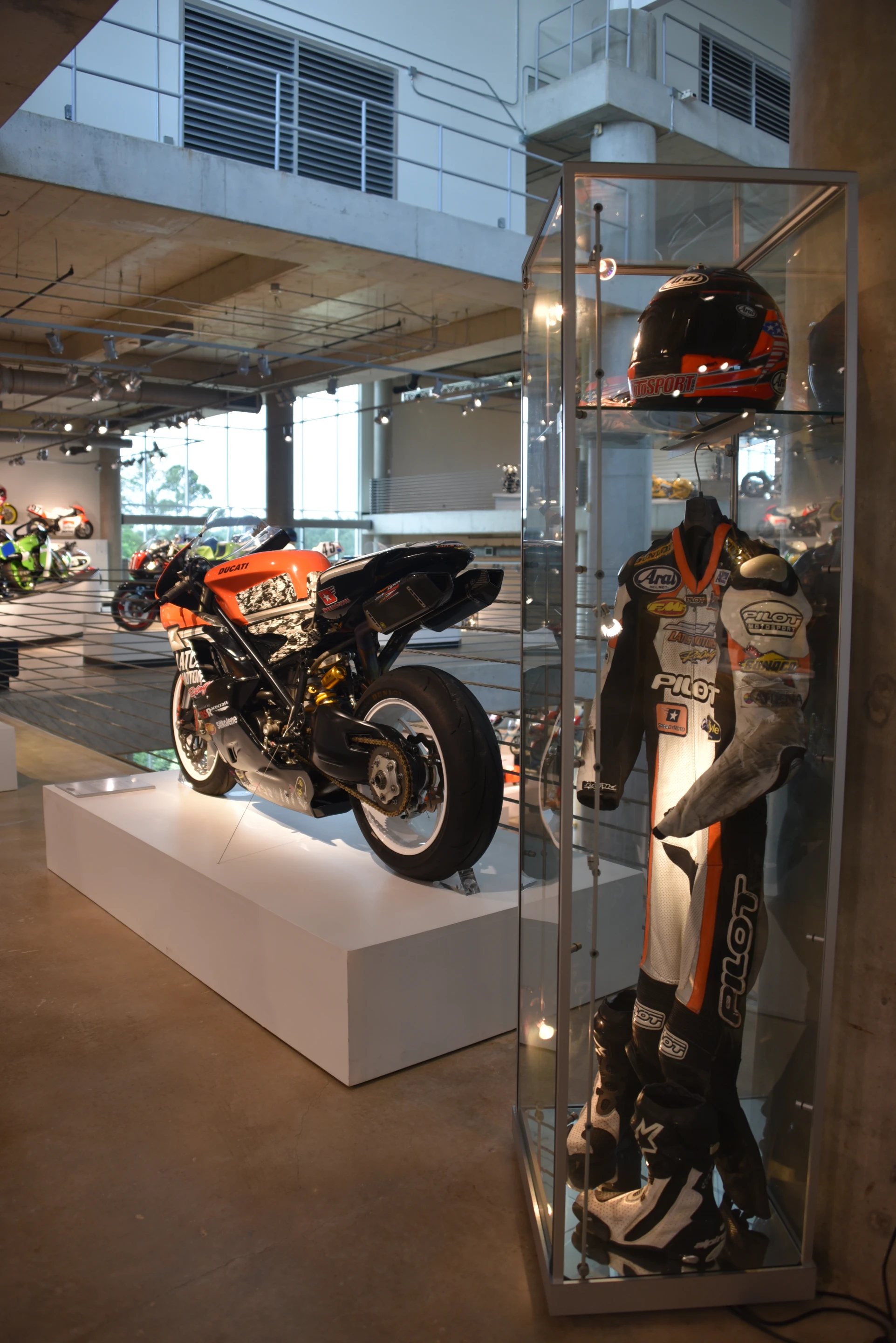Jason DiSalvo's Daytona 200 winning Ducati Superbike, complete with leathers, boots and helmet he wore for the win