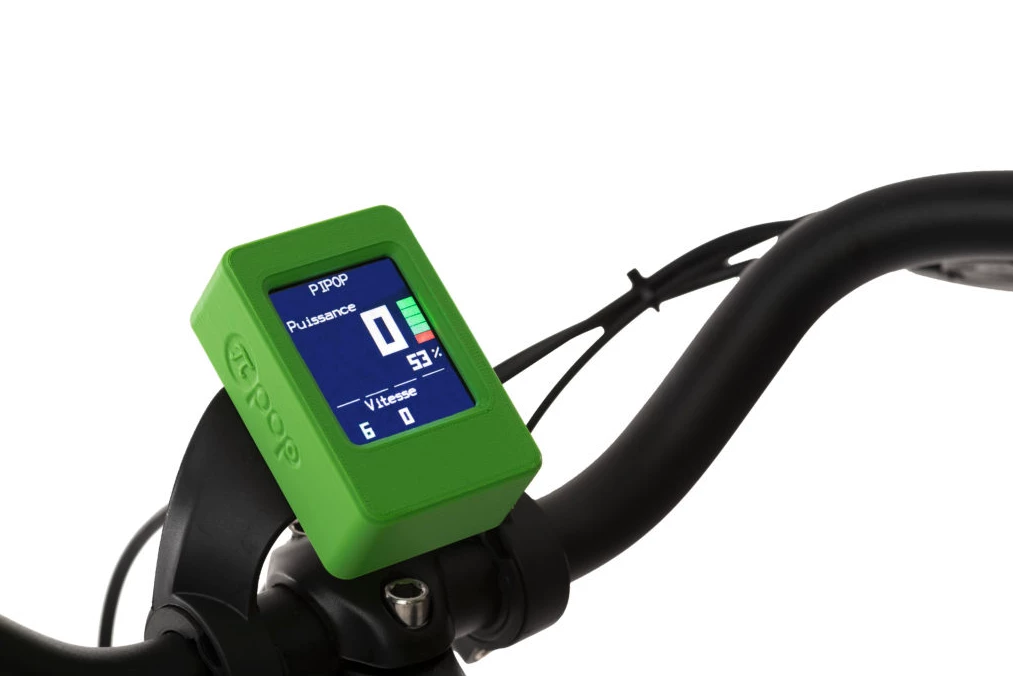 The Pi-Pop bike comes with a large, colorful computer