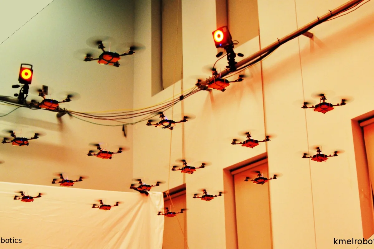 The autonomous squadron made up of 20 quadrotor robots from KMel Robotics (Photo: Kmel Robotics)