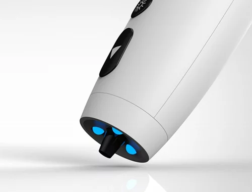 A button near the tip of the pen can regulate the speed at which the polymer ink will flow out