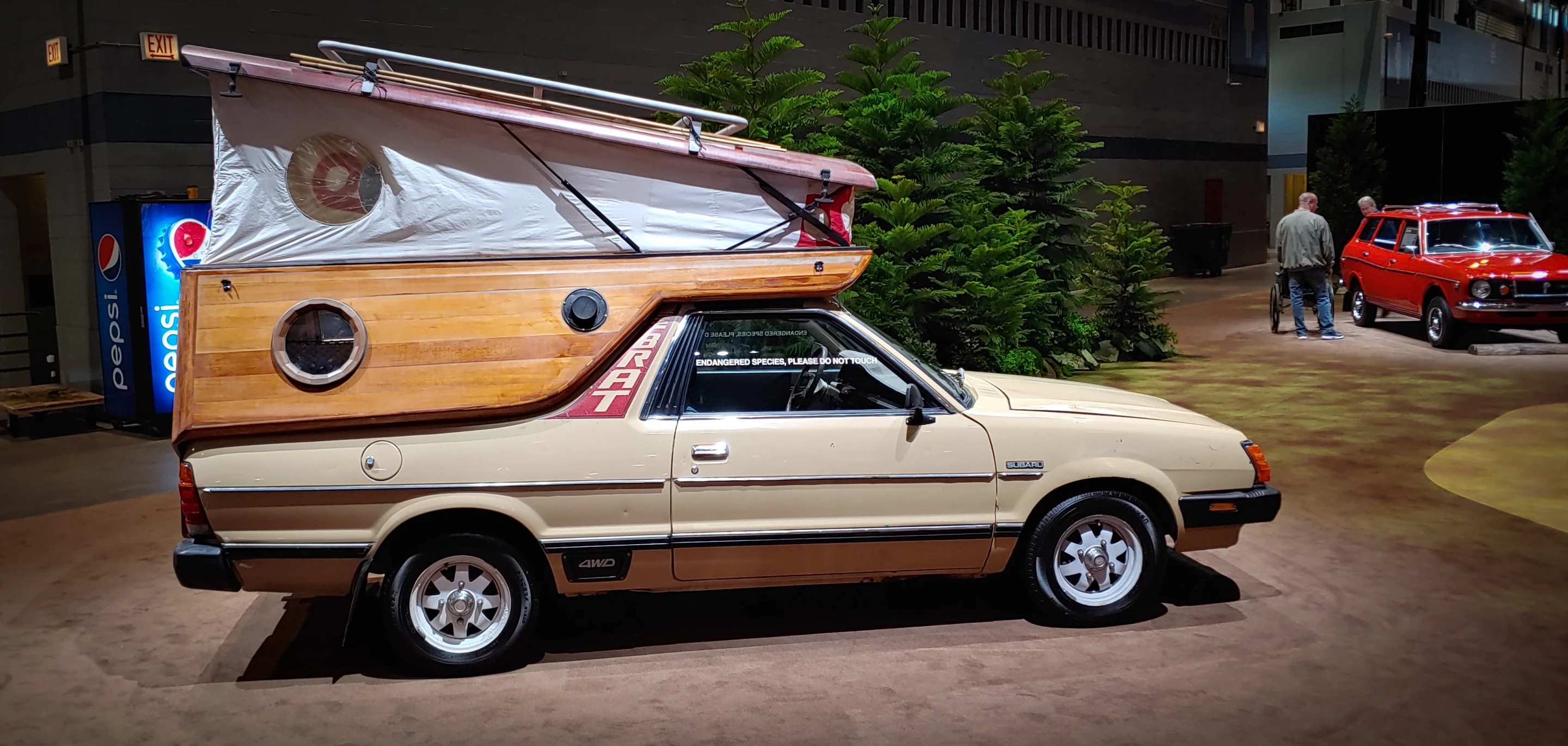 Subaru brought some winners from its back catalog of gems, including this Brat model truck outfitted with a custom popup camper in its bed