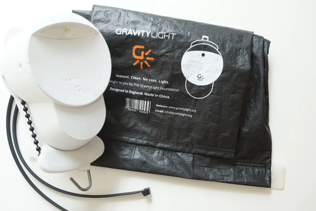 The new version of the GravityLight features a new pulley system for ease of use, and has a more robust design than the original