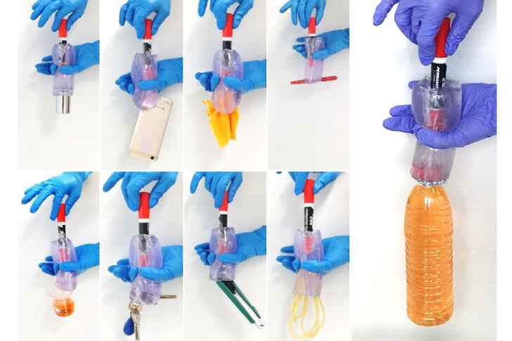 The present rough prototype of the bionic torus, in which a marker pen is used as the rod that pulls up the inner ring, and the user's fingers serve as the outer ring that holds the device in place