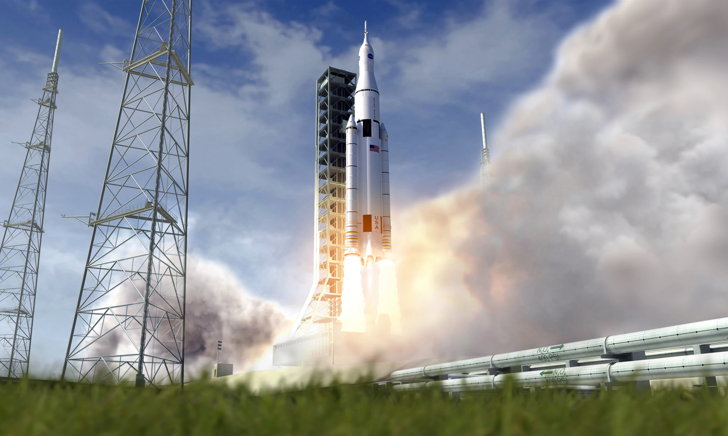 Artist's concept of the SLS on launching (Image: NASA)