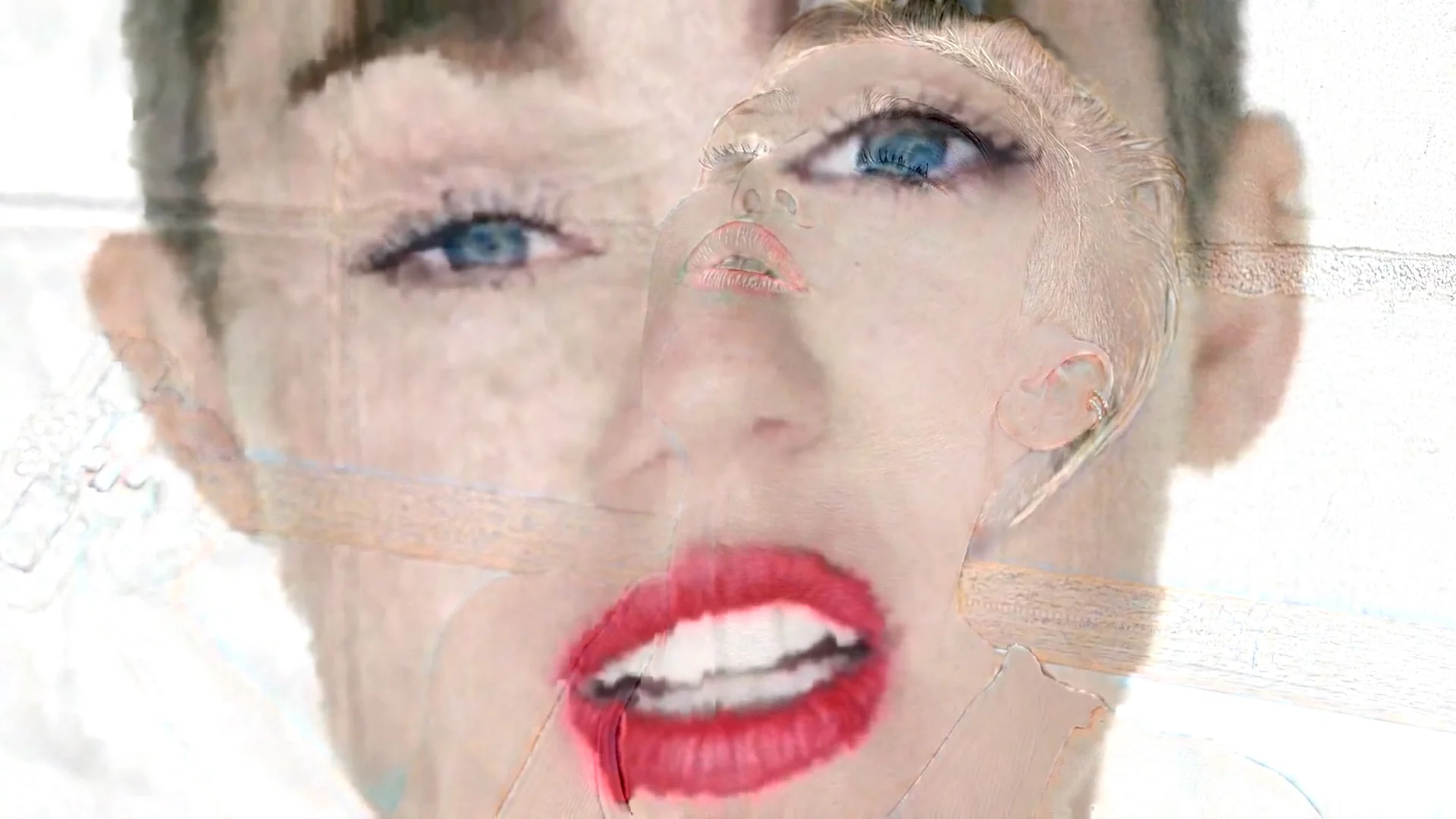 Video still from Matt Caron's datamoshed Miley Cyrus