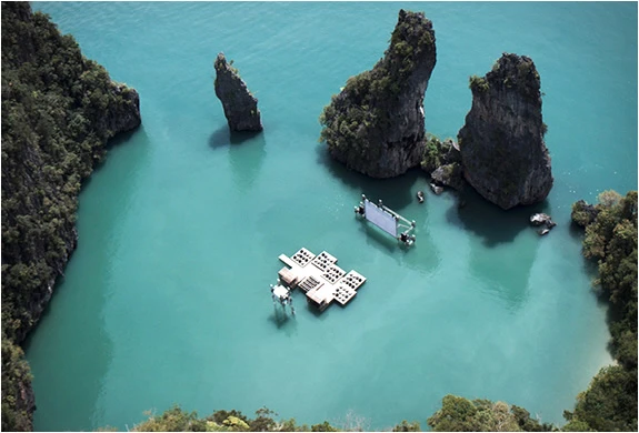 Archipelago Cinema located off the coast of Yao Noi, Thailand is a more exotic version of the floating outdoor cinema