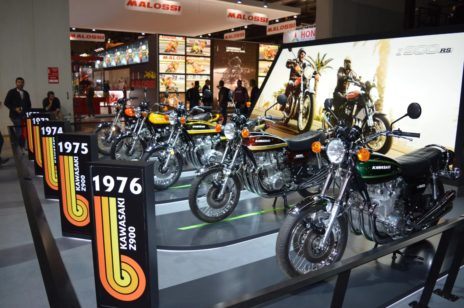 A timeline of the Kawasaki Z900 at its EICMA booth