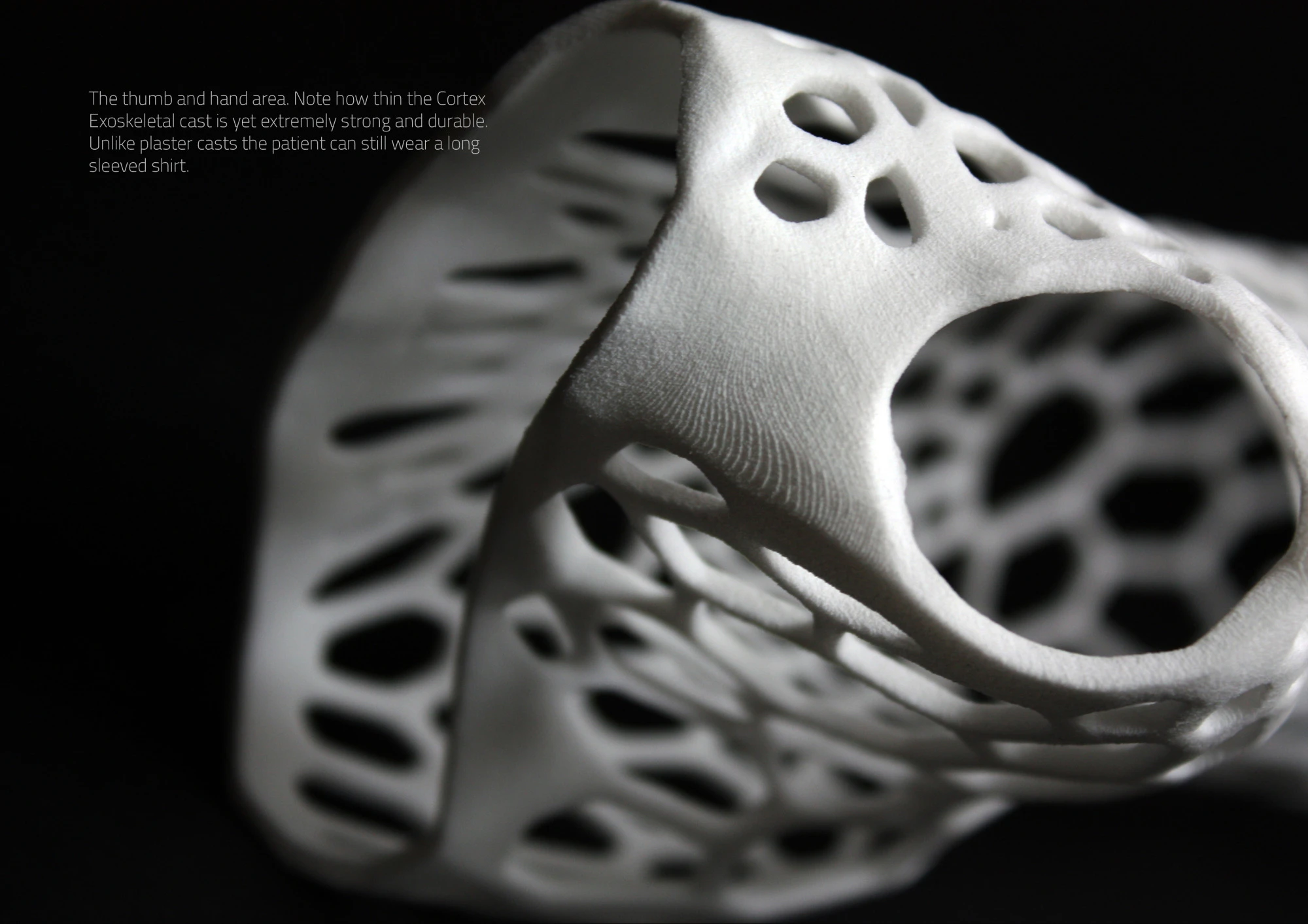 The utilization of high-resolution 3D printing provides a thin yet durable structure for support and comfort