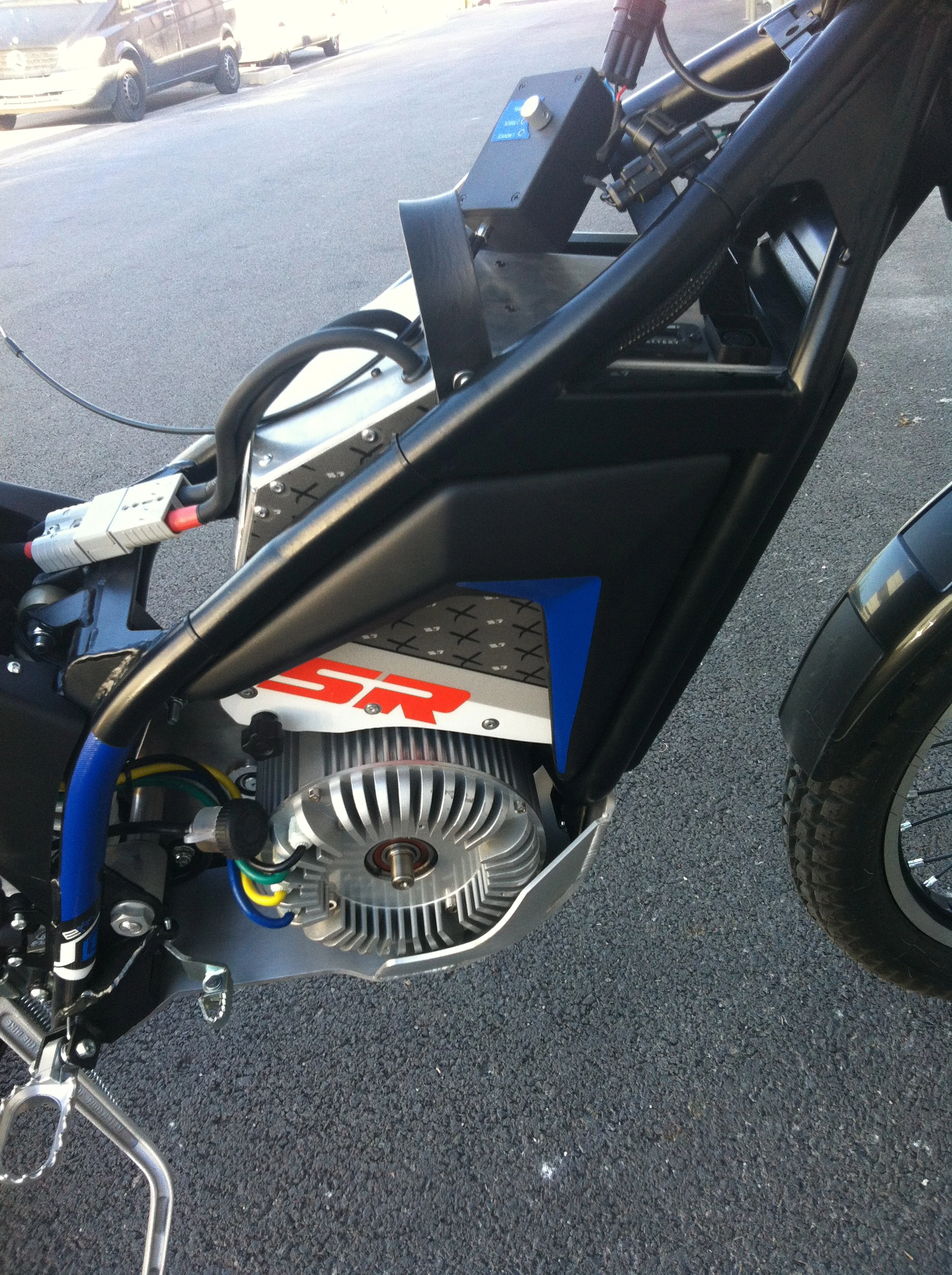 The battery pack can be charged while sat in the bike or taken out and plugged into the supplied charger and takes about two hours from full discharge