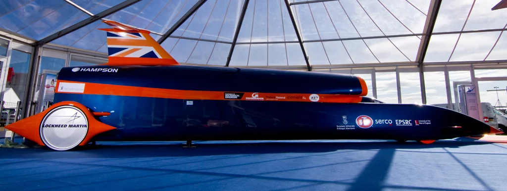 The full size, full length BLOODHOUND SSC show car unveiled at Farnborough (Image: Nick Haselwood)
