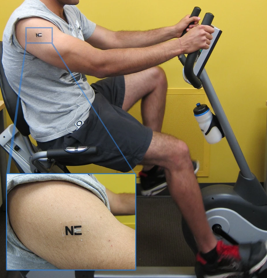 The tattoo biosensor for monitoring lactate levels that has been converted into a sweat-powered biobattery (Photo: Joe Wang, ACS)
