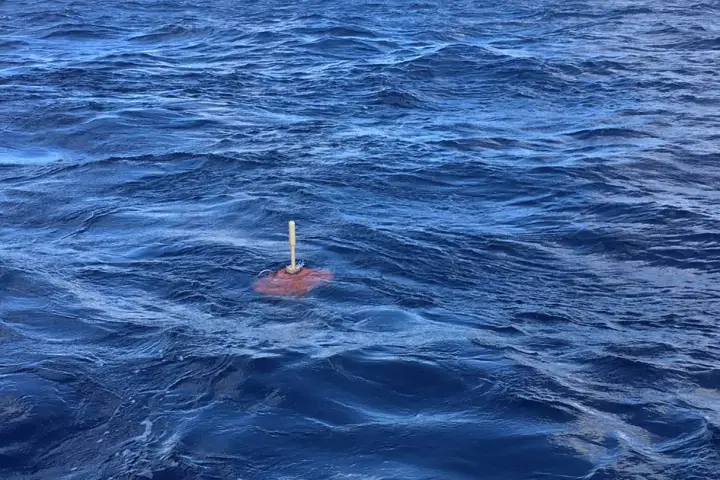One of the MERMAID seismic floats reaches the surface