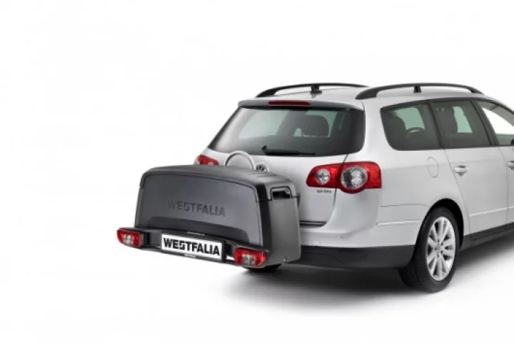 The PortiloBox converts from towbar-mounted bicycle rack to extra boot-space in a matter of seconds