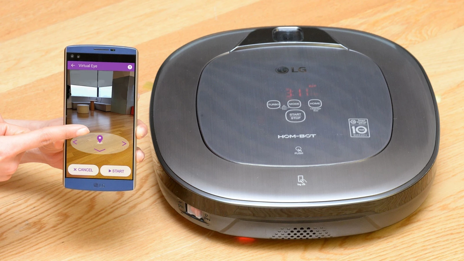 The Hom-Bot Turbo+ has a three camera set-up, and offers home security and augmented reality features