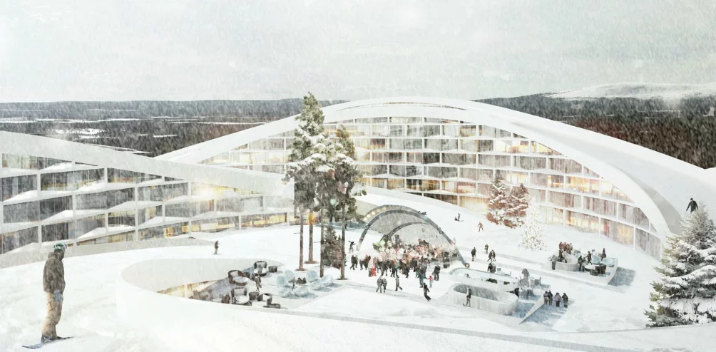 The village will also host a vast range of outdoor activities such as ice skating and music events, with the public square being filled with cafes and bars