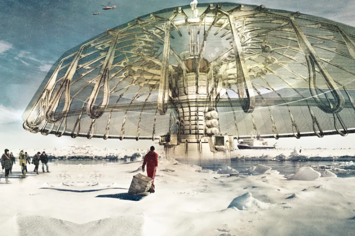 First place: Derek Perozzi's Polar Umbrella. This mushroom-shaped skyscraper would provide shade in order to allow polar icecaps to reform