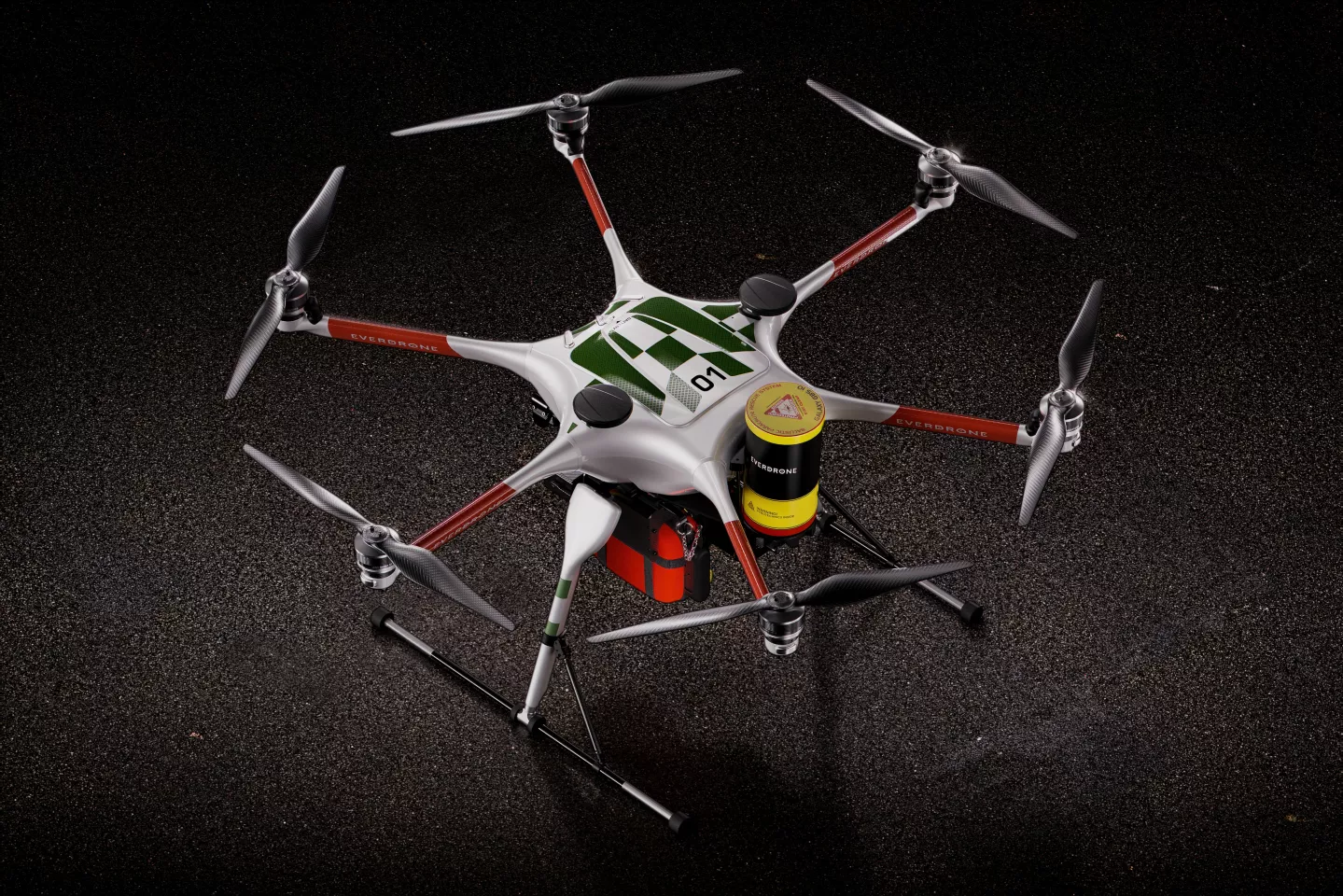 The Everdrone E2 has an operational per-charge range of 8 km and is capable of a cruising speed of 23 m/s