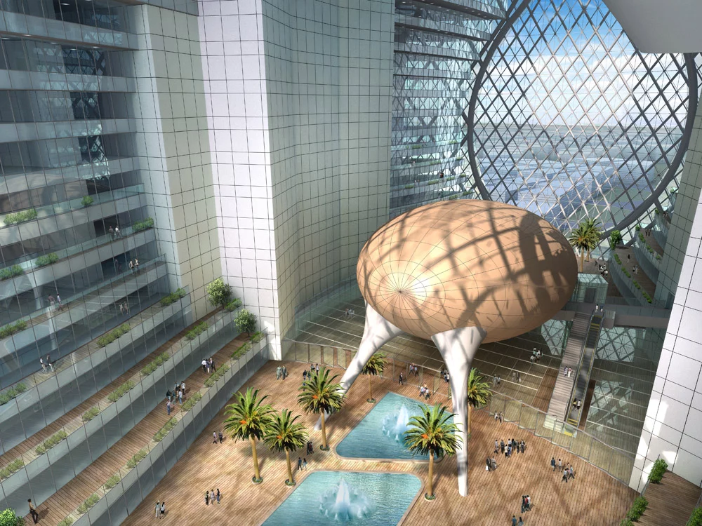 The interior incorporates, public, residential and business spaces