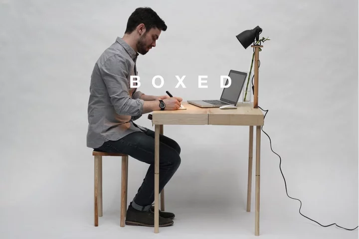 Boxed, is a multi-functional and flexible piece of furniture which folds neatly into a wooden briefcase-like structure