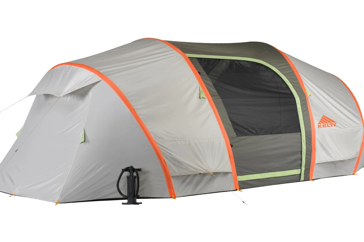 The Kelty Mach 6 includes two sleeping modules connected by a central gear vestibule