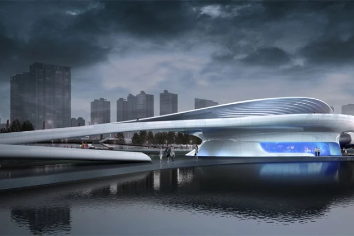 L & A Design Group has designed an iconic pedestrian bridge projected for Wuxi Xidong Central Park, China (image: L & A Design Group)