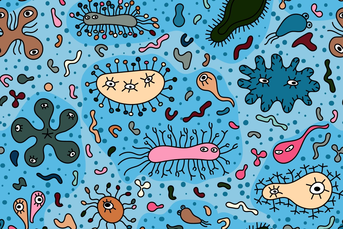 Hand drawn seamless bacterium pattern. Vector illustration