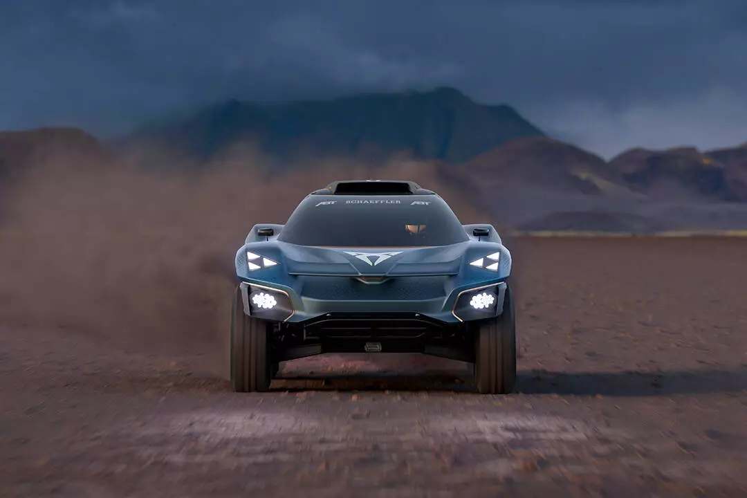 The triangular headlights over top lower light clusters give the Tavascan concept a very distinctive face