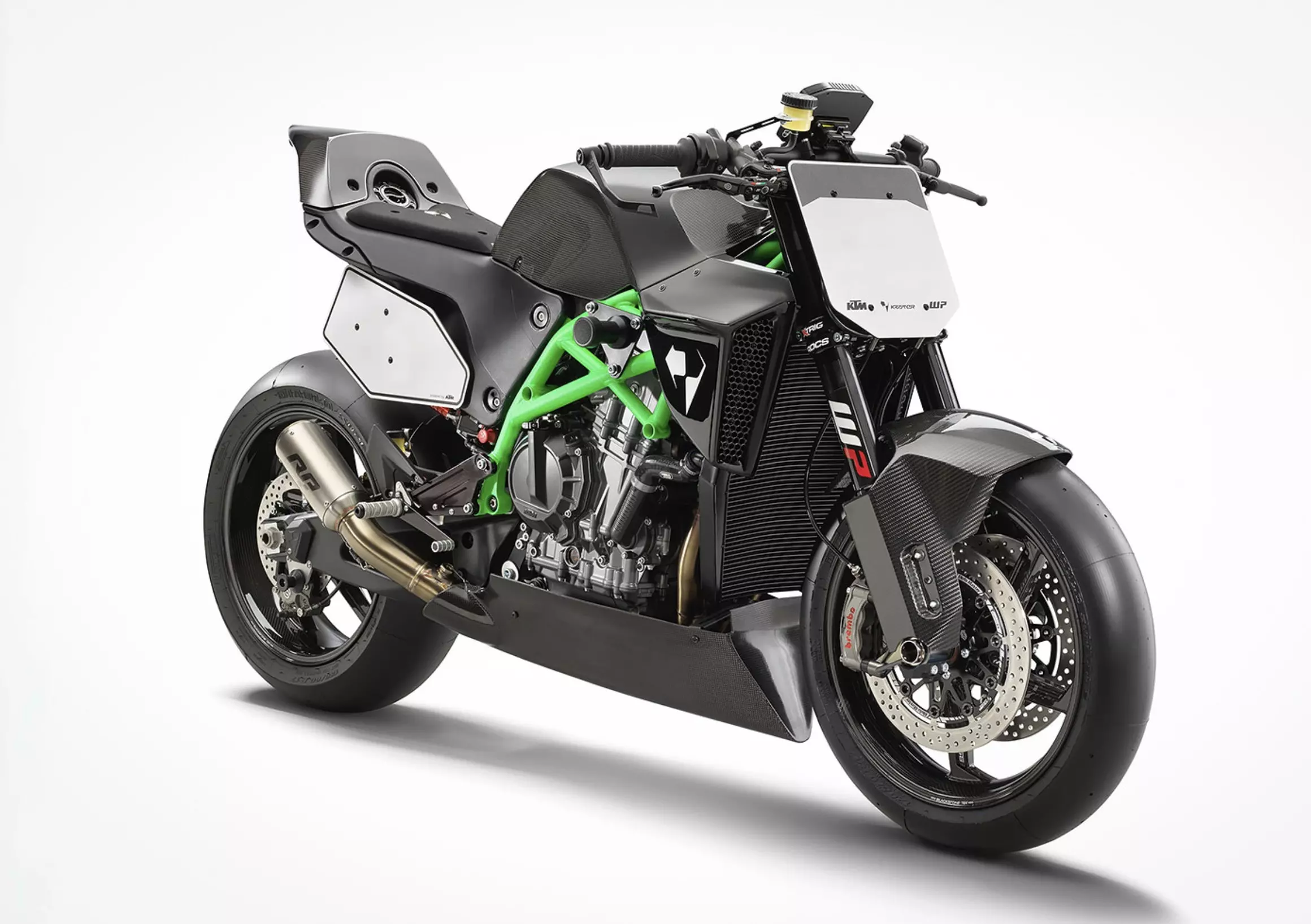 The GP2 890 XX gets carbon fiber BST Star Tek wheels, Brembo braking components, WP APEX suspension