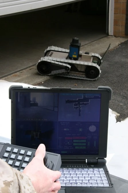 iRobot PackBot with Mapping Kit enteringa building