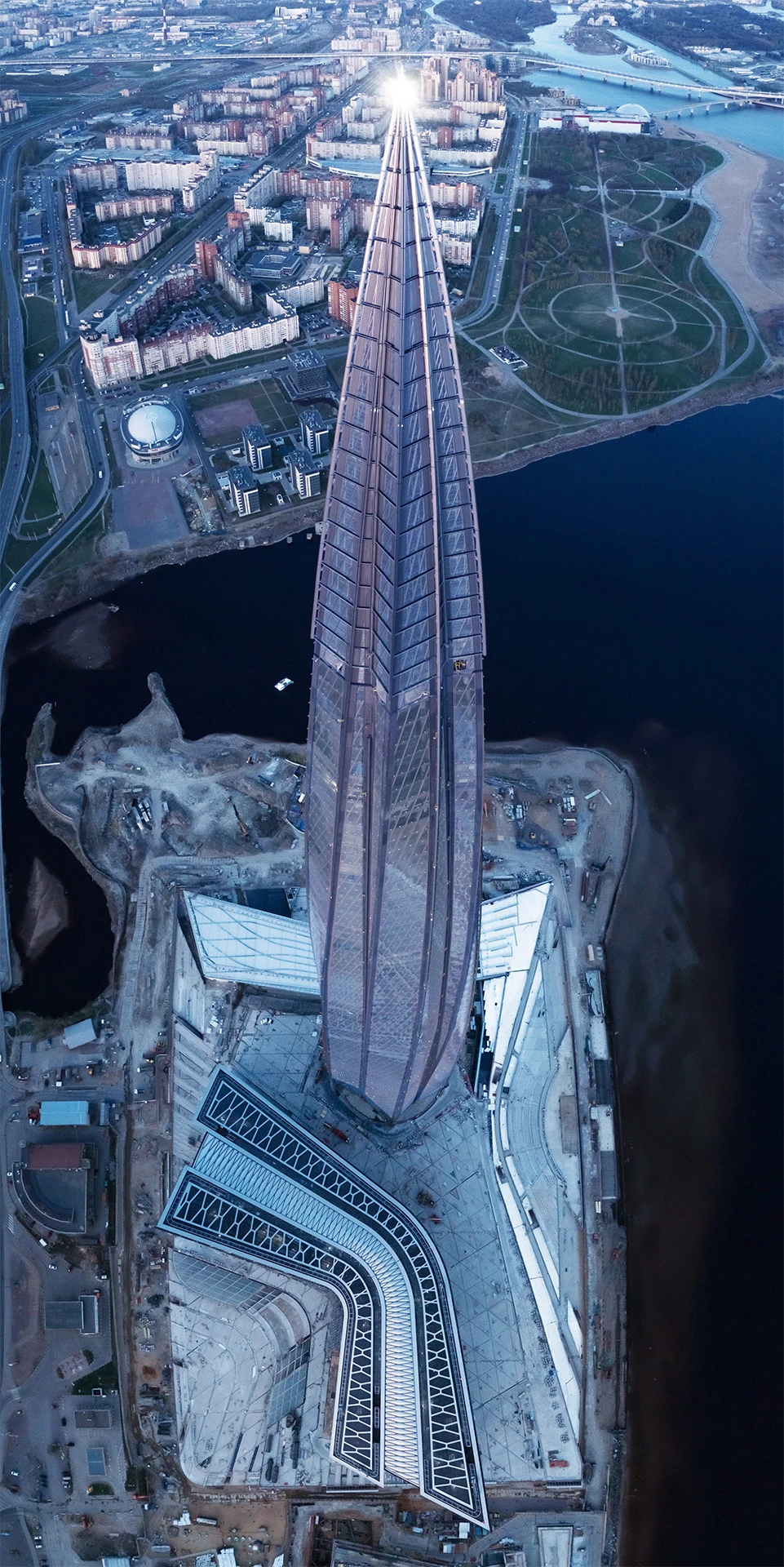 The Lakhta Center is Europe's tallest building and rises to a maximum height of 462 m (1,516 ft)