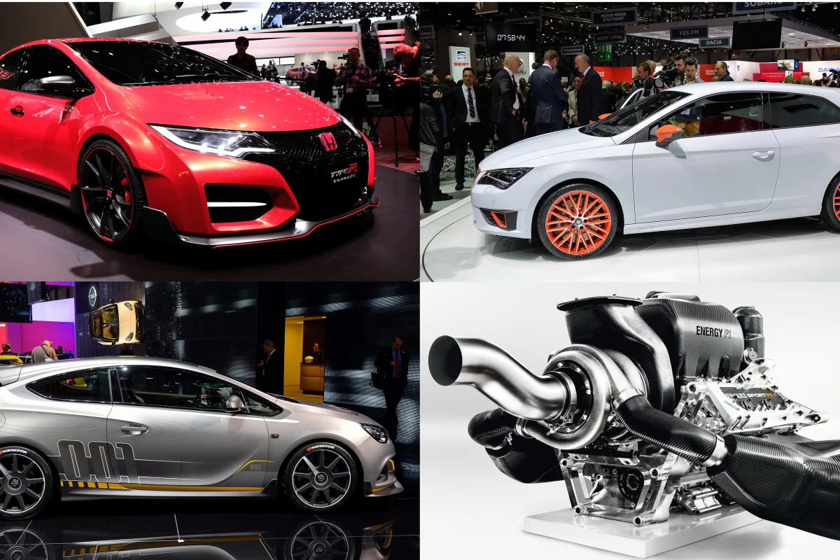 The front-wheel-drive pocket rocket market is likely to become all four-wheel-drive in the next decade as energy management systems dictate that electricity plays a part and in-wheel electric motors join the fray. Can you name the brands behind the four images?