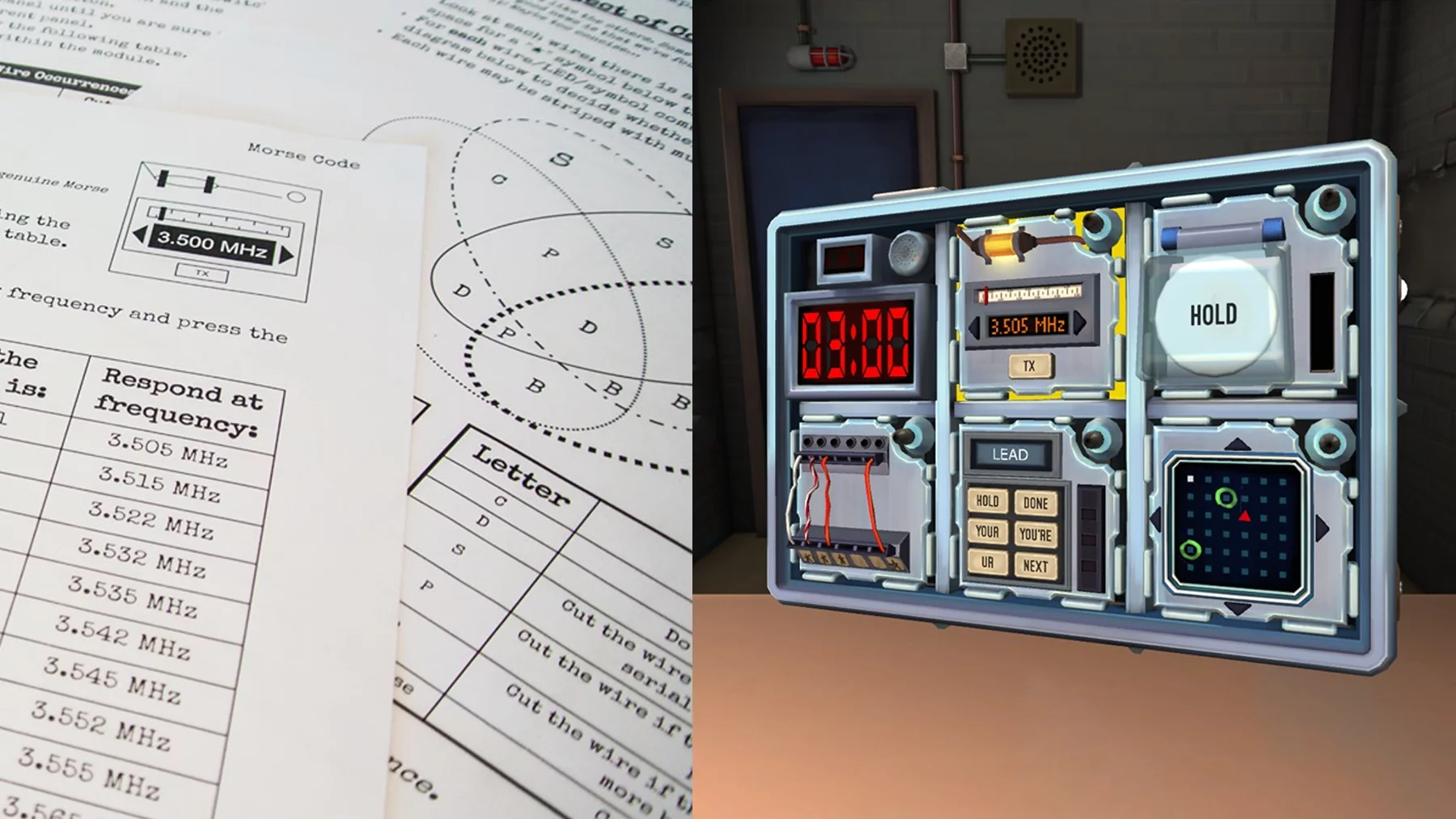 Keep Talking and Nobody Explodes: A local multiplayer game where the headset-wearer is the bomb diffuser and everyone else needs to talk them through it