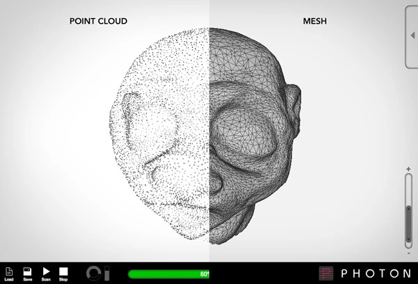 Matterform's Photon 3D scanner generates point cloud data which can then be output as a mesh