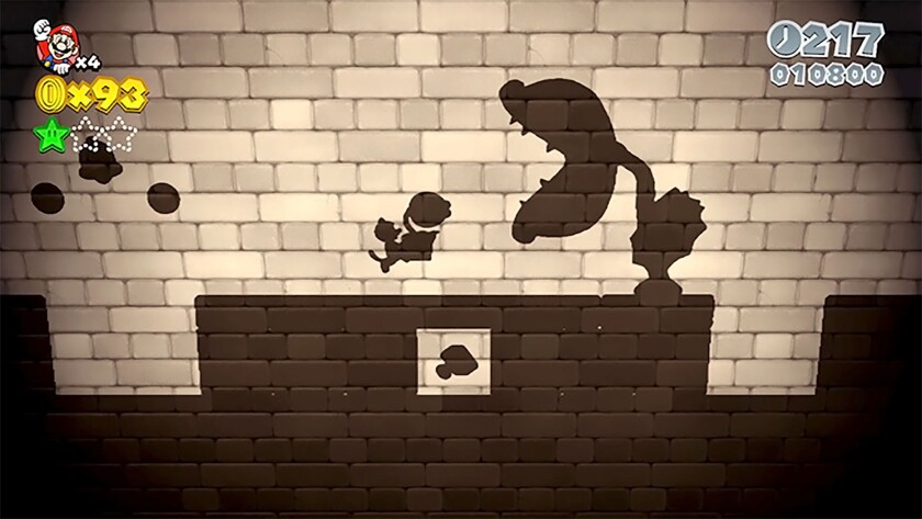 In several levels where you'll only see Mario's shadow, the game's designers toy with depth