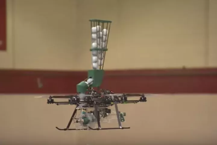 The fire-starting drone during an indoor test