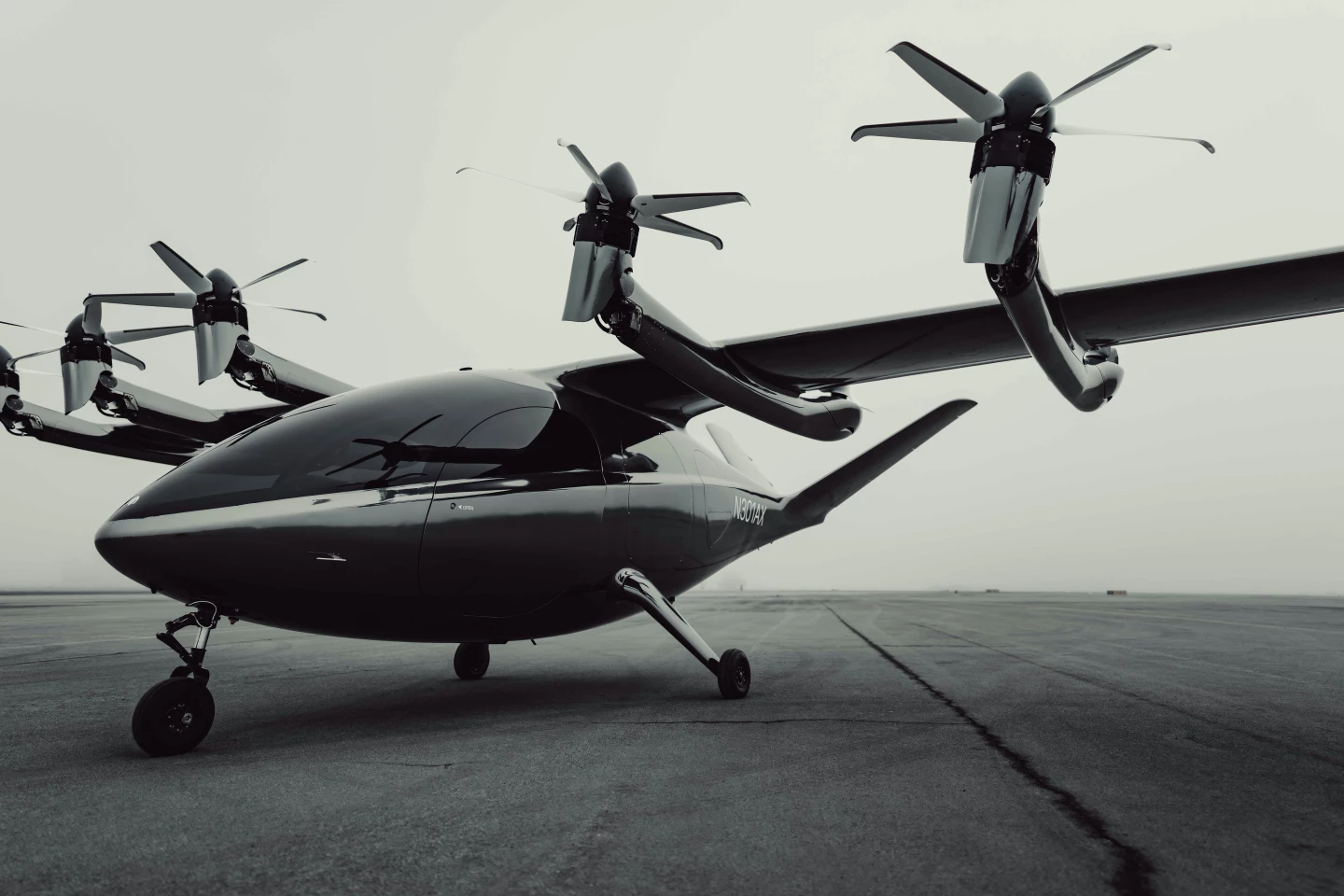 The front props are capable of tilting forward for efficient cruise flight