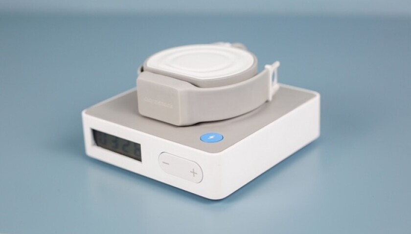 To avoid being zapped, the AlarmShock makes you unlock a wristband on the dock