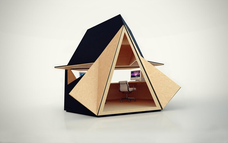 A front view of an open, furnished Tetra Shed