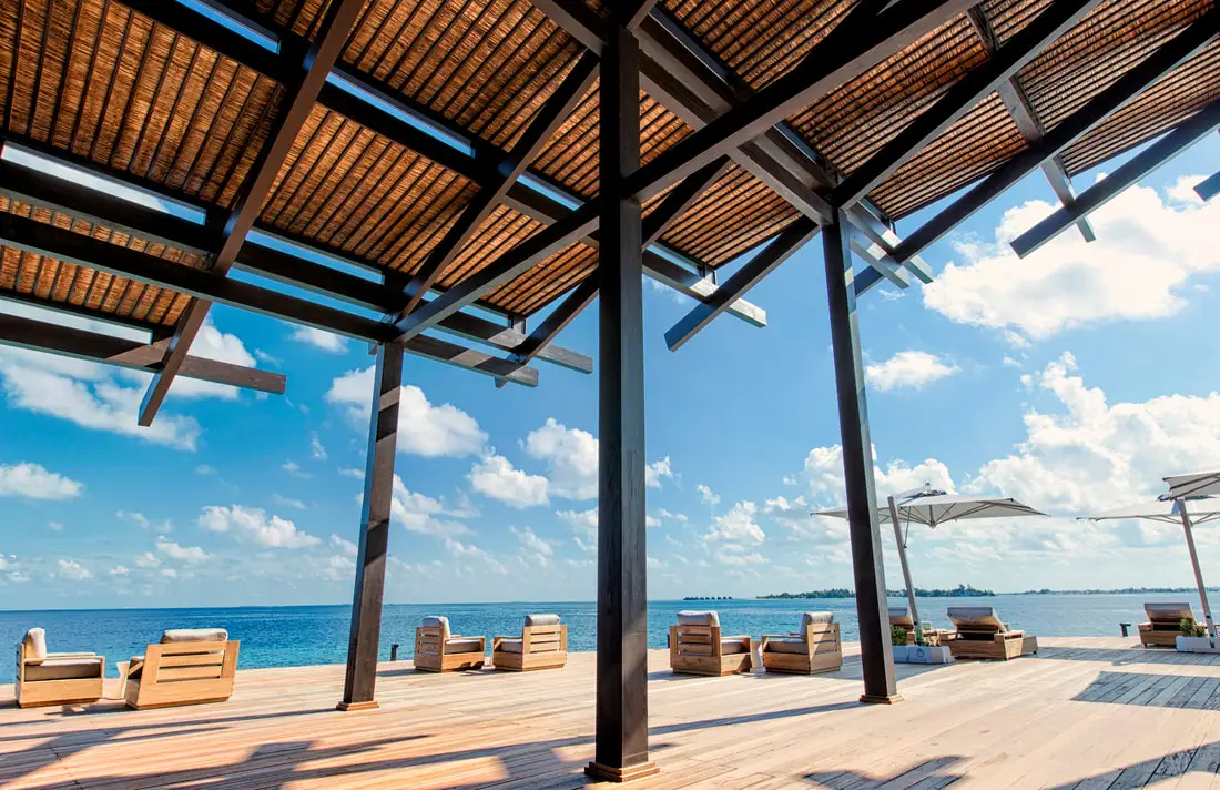The architecture of the island also features passive house features, such as natural light during the day