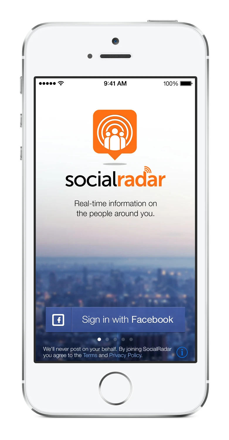 The SocialRadar welcome screen